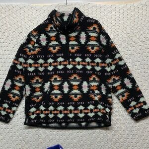 Wrangler Retro Sweater Women's M Black Aztec Southwestern Sherpa Fleece‎ 1/4 Zip